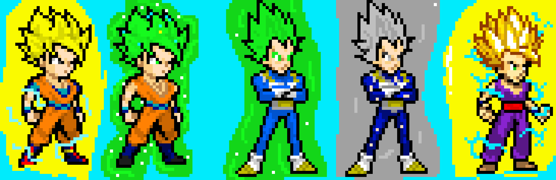Super Saiyan Green Goku And Vegeta And Super Saiyan 1 And 2
